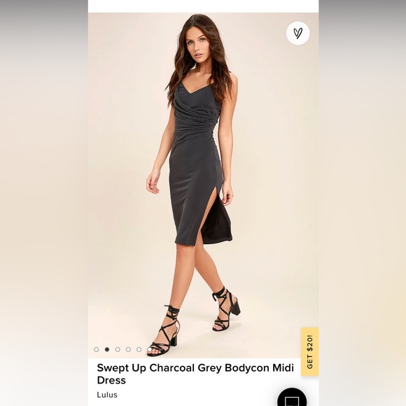 Lulu’s Swept Up Charcoal Grey Bodycon Midi Dress Size XL - Picture 2 of 11
